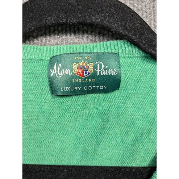 Alan Paine Sweater Mens EU 56 England V Neck Kelly Green Cotton Cashmere Prep - Picture 3 of 13